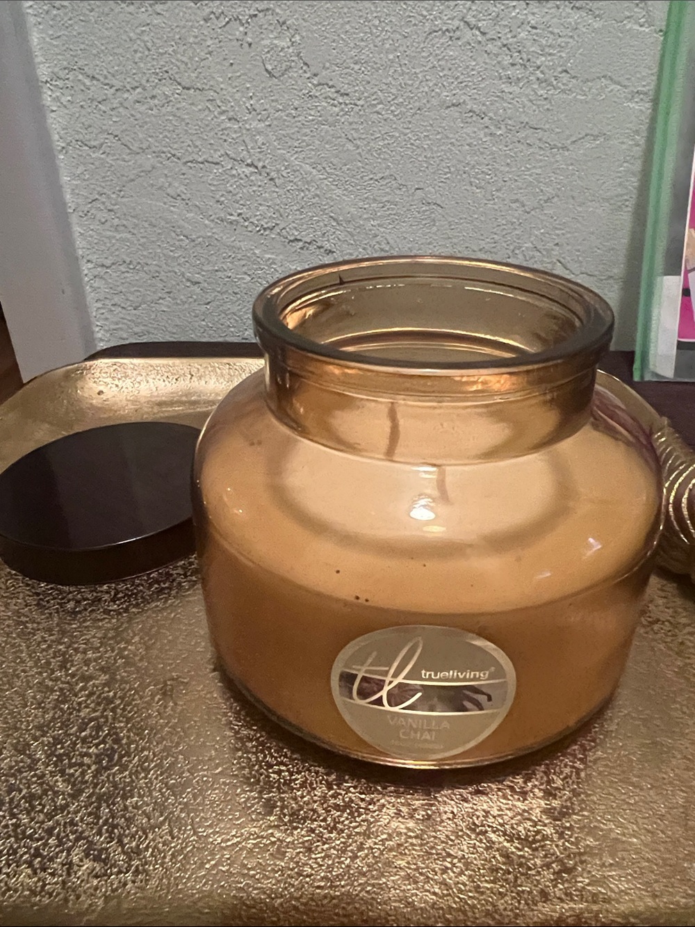#2051* TrueLiving Vanilla Chai Glass Jar Candle - Amber